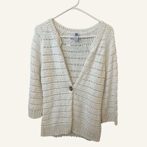 Gap Crochet Knit Cardigan Cotton Wool Angora Blend Neutral Open Weave Size L